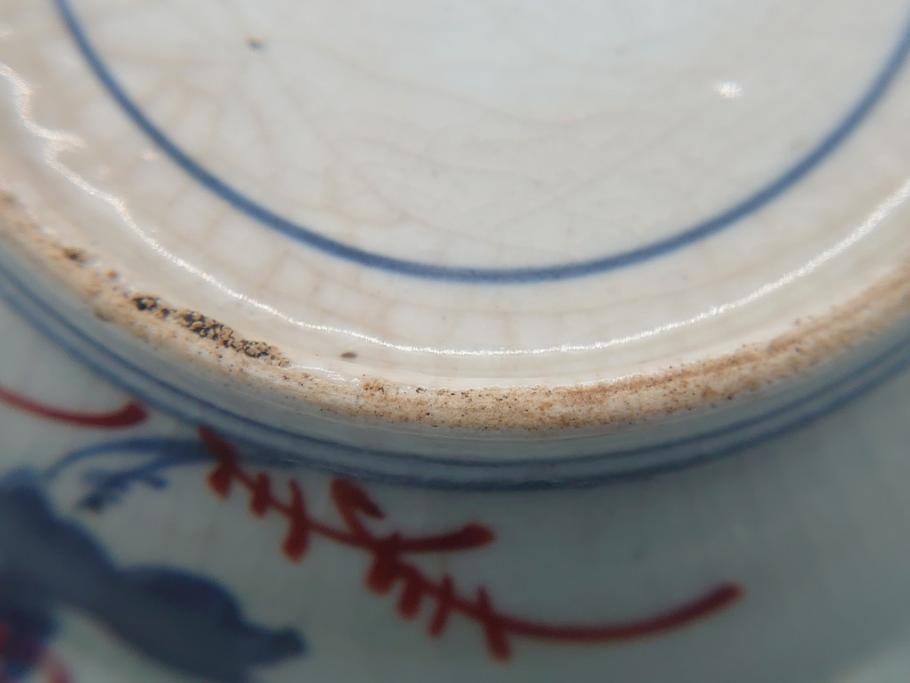 江戸期　色絵　染付　花文　5寸　15　食卓を華やかに彩る深皿2客セット(五寸、リム皿、中皿、和食器、和皿)(R-062166)