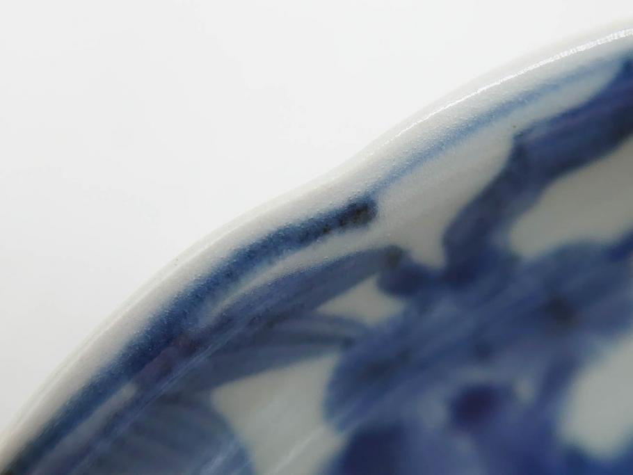 江戸期　古伊万里　染付　渦福　約17cm　5.6寸　繊細に描かれた松竹梅図が素敵な中皿3枚セット(和皿、和食器、五寸六分)(R-083062)