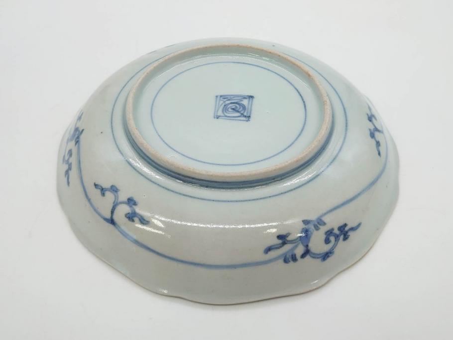 江戸期　古伊万里　染付　渦福　約17cm　5.6寸　繊細に描かれた松竹梅図が素敵な中皿3枚セット(和皿、和食器、五寸六分)(R-083062)