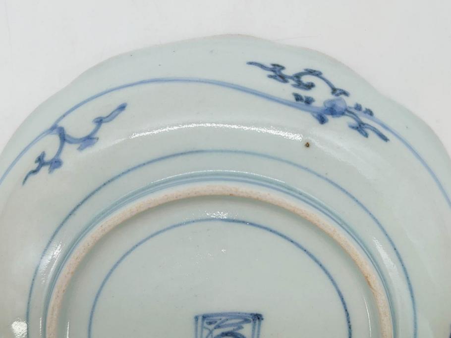 江戸期　古伊万里　染付　渦福　約17cm　5.6寸　繊細に描かれた松竹梅図が素敵な中皿3枚セット(和皿、和食器、五寸六分)(R-083062)