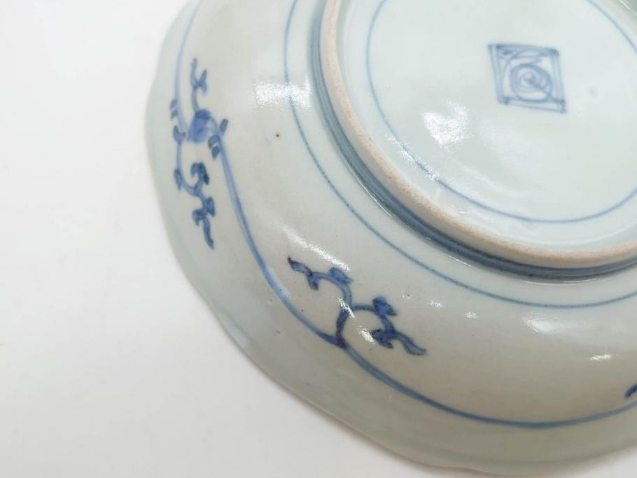 江戸期　古伊万里　染付　渦福　約17cm　5.6寸　繊細に描かれた松竹梅図が素敵な中皿3枚セット(和皿、和食器、五寸六分)(R-083062)