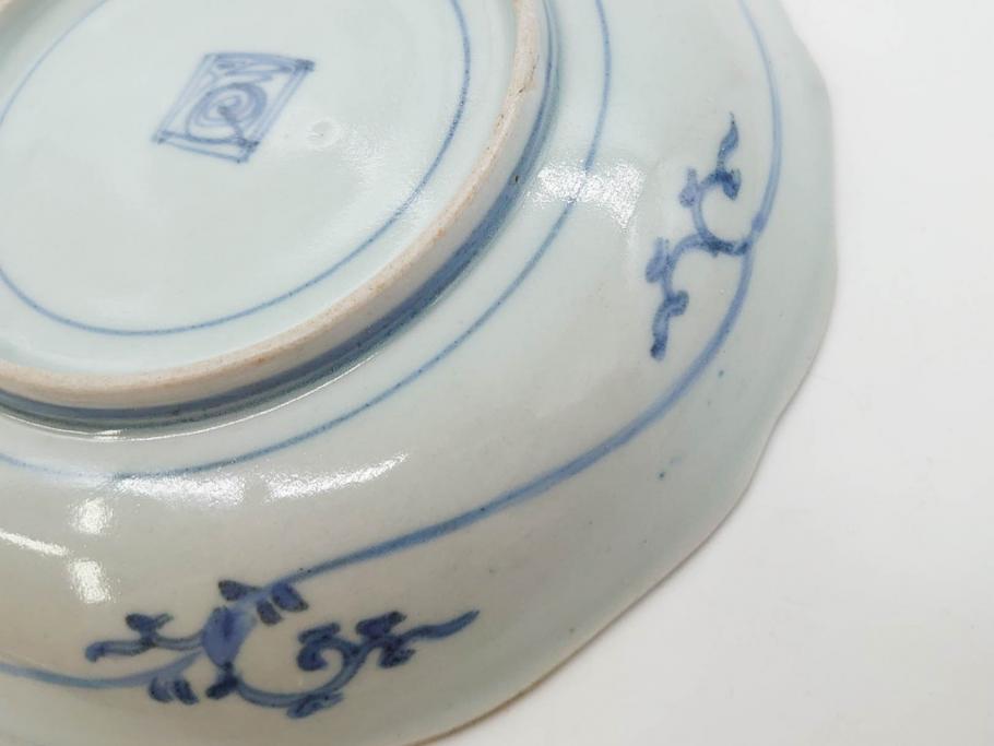 江戸期　古伊万里　染付　渦福　約17cm　5.6寸　繊細に描かれた松竹梅図が素敵な中皿3枚セット(和皿、和食器、五寸六分)(R-083062)