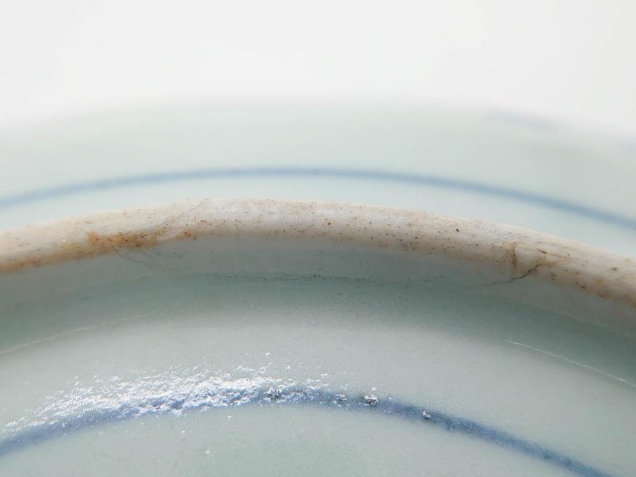 江戸期　古伊万里　染付　渦福　約17cm　5.6寸　繊細に描かれた松竹梅図が素敵な中皿3枚セット(和皿、和食器、五寸六分)(R-083062)