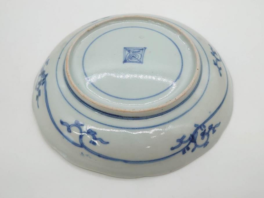 江戸期　古伊万里　染付　渦福　約17cm　5.6寸　繊細に描かれた松竹梅図が素敵な中皿3枚セット(和皿、和食器、五寸六分)(R-083062)
