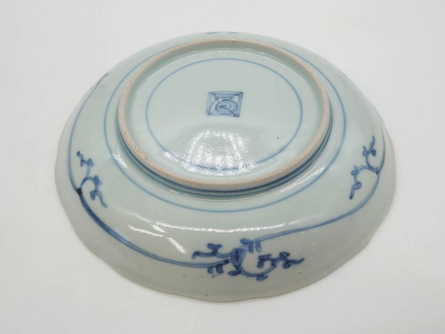 江戸期　古伊万里　染付　渦福　約17cm　5.6寸　繊細に描かれた松竹梅図が素敵な中皿3枚セット(和皿、和食器、五寸六分)(R-083062)