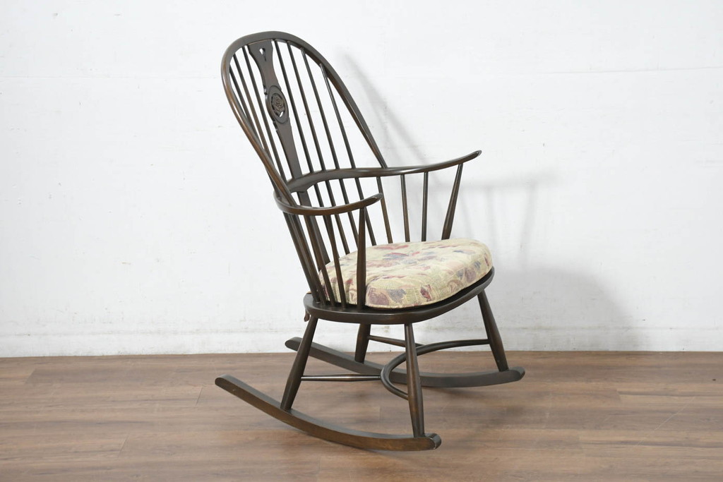 中古　美品　激レア　ERCOL(アーコール)　フラワーバッグ　Latimer(ラティマー)　美しい曲げ木と高背のデザインが特徴のロッキングチェア(ラティマーチェア、チェアメーカーズチェア、Chairmakers Chair、アームチェア、揺り椅子、イス、椅子、英国)(R-082698)