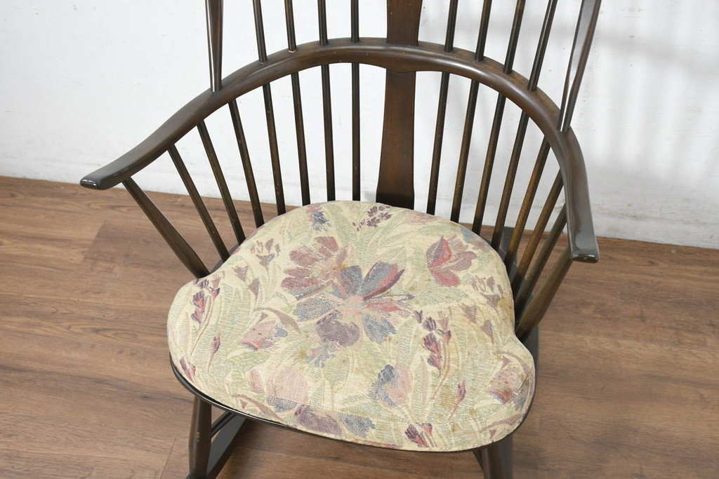 中古　美品　激レア　ERCOL(アーコール)　フラワーバッグ　Latimer(ラティマー)　美しい曲げ木と高背のデザインが特徴のロッキングチェア(ラティマーチェア、チェアメーカーズチェア、Chairmakers Chair、アームチェア、揺り椅子、イス、椅子、英国)(R-082698)