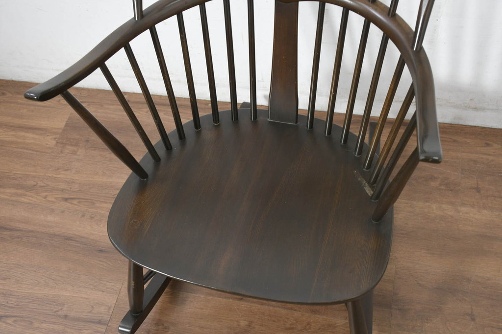 中古　美品　激レア　ERCOL(アーコール)　フラワーバッグ　Latimer(ラティマー)　美しい曲げ木と高背のデザインが特徴のロッキングチェア(ラティマーチェア、チェアメーカーズチェア、Chairmakers Chair、アームチェア、揺り椅子、イス、椅子、英国)(R-082698)