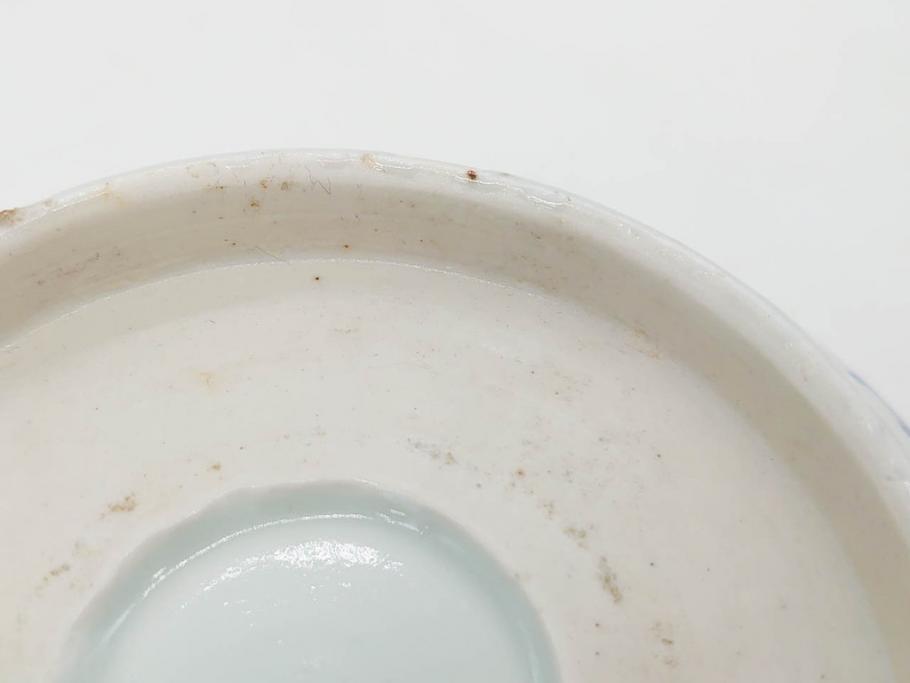 幕末〜明治期　古伊万里　染付　線描　約15cm　4.9寸　爽やかな印象を与えるなます皿6枚セット(中皿、和皿、和食器、四寸九分)(R-083064)