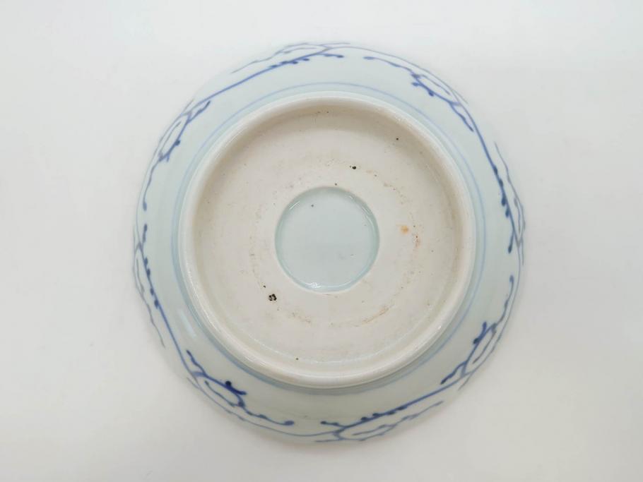 幕末〜明治期　古伊万里　染付　線描　約15cm　4.9寸　爽やかな印象を与えるなます皿6枚セット(中皿、和皿、和食器、四寸九分)(R-083064)