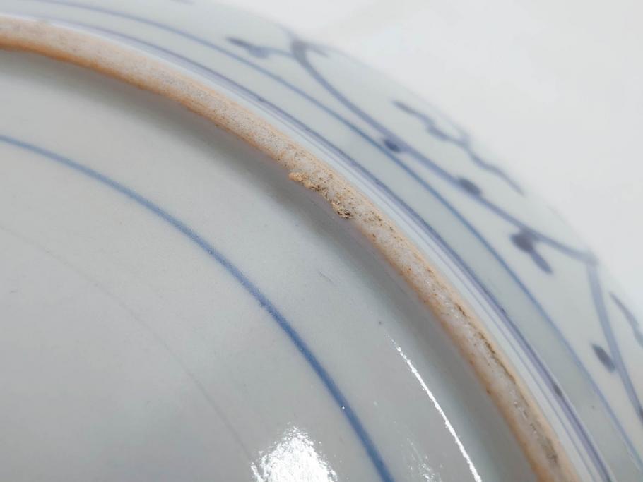 上手物　江戸期　大明成化年製　古伊万里　染付　松竹梅　1尺2寸　約36cm　蛸唐草の絵付けが見事な大皿(和食器、和皿、木箱付き、一尺二寸)(R-083071)