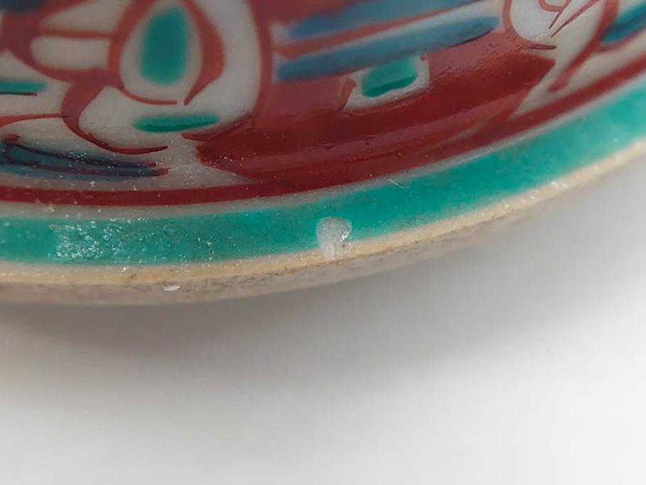 時代物　九谷焼　赤絵　福銘　龍図　細かな意匠が感じられる豪華な絵付けの三足香炉(三つ足、仏具、茶道具)(R-083074)
