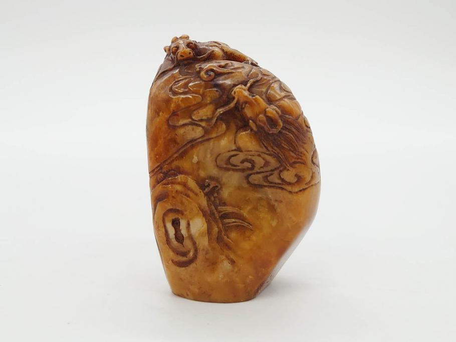 時代物　中国　唐物　雲龍紋　彫刻　印材(印鑑、印章、判子、はんこ、ハンコ)(R-083076)