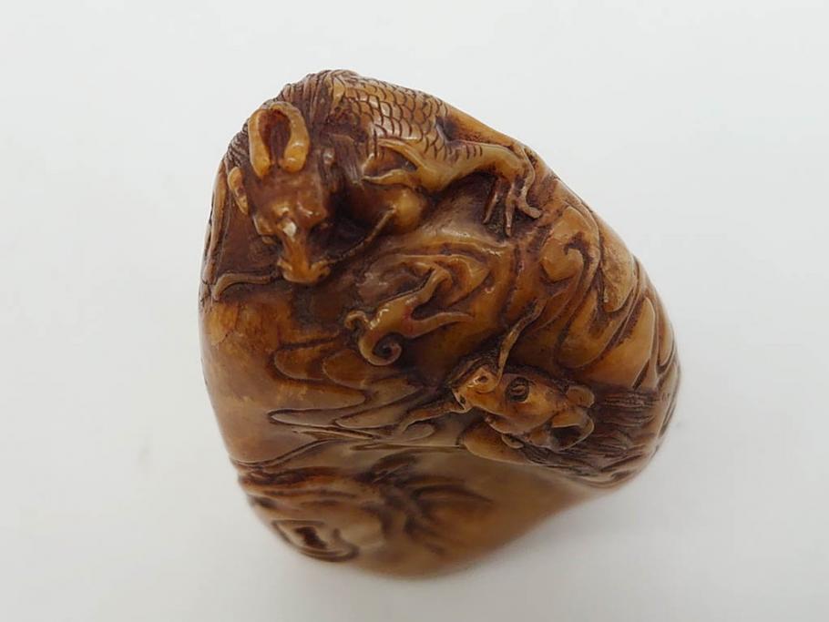 時代物　中国　唐物　雲龍紋　彫刻　印材(印鑑、印章、判子、はんこ、ハンコ)(R-083076)