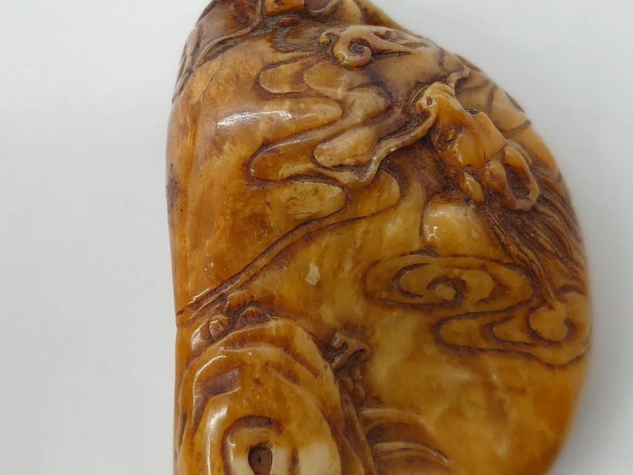 時代物　中国　唐物　雲龍紋　彫刻　印材(印鑑、印章、判子、はんこ、ハンコ)(R-083076)