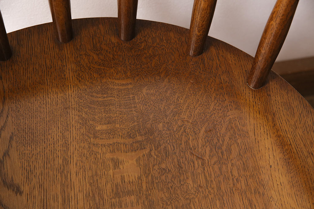 ヴィンテージ　柏木工(KASHIWA)　ナラ材の深みを増した木肌が味のあるダイニングチェア2脚セット(キャプテンチェア、椅子、アームチェア、ビンテージ)(R-047367)