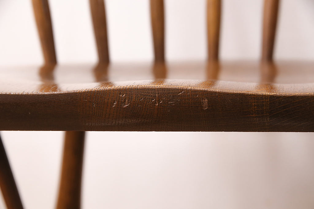 ヴィンテージ　柏木工(KASHIWA)　ナラ材の深みを増した木肌が味のあるダイニングチェア2脚セット(キャプテンチェア、椅子、アームチェア、ビンテージ)(R-047367)