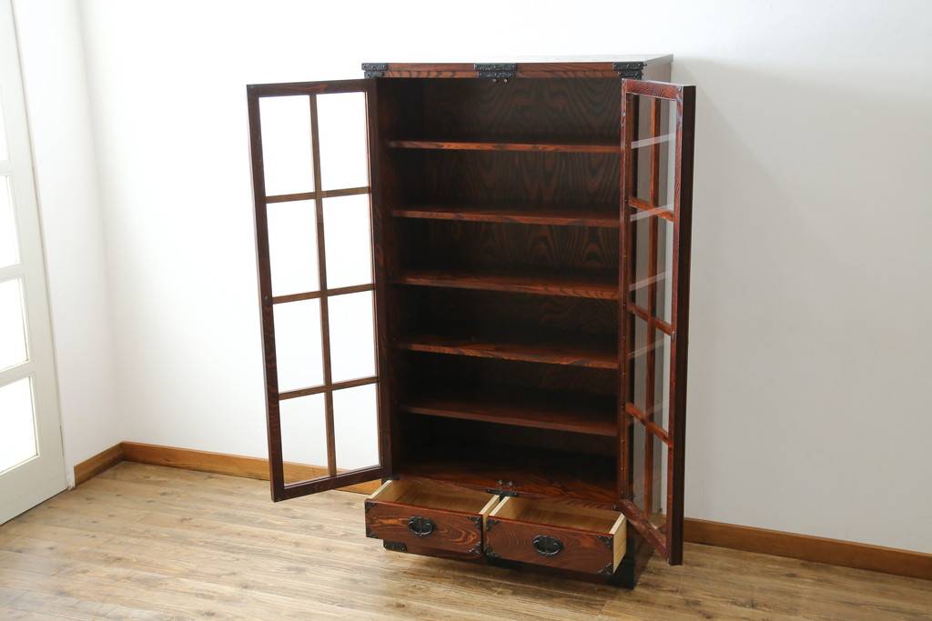 中古　美品　岩谷堂箪笥　和モダンスタイルのお部屋におすすめなブックケース(書棚、本箱、飾り棚、収納棚、戸棚、キャビネット)(R-067327)