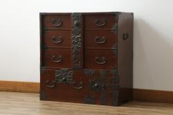和製アンティーク　杉材　漆塗り　和モダンなお部屋づくりにオススメの庄内小箪笥(時代箪笥、和たんす、収納箪笥、引き出し)(R-057528)