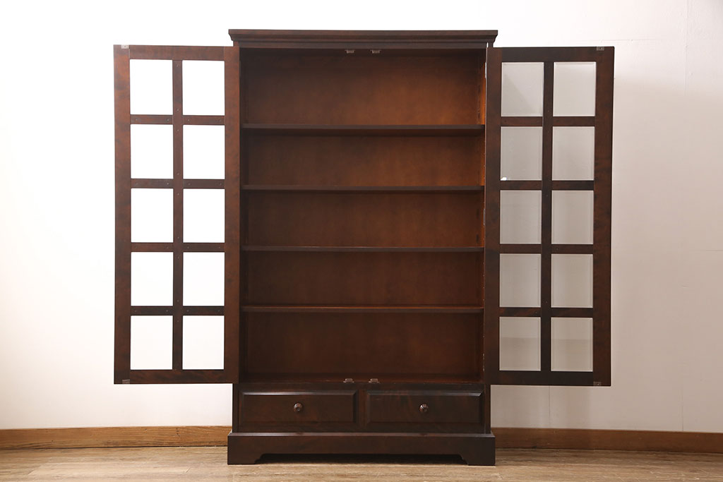 中古　美品　北海道民芸家具　和洋折衷どちらのお部屋にも馴染むブックケース(本箱、収納棚、キャビネット、飾り棚)(R-051210)