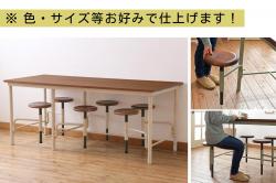 【オーダー注文・受注生産商品】格納スツール付きテーブル　6脚(6人掛け、ダイニングテーブル、作業台)