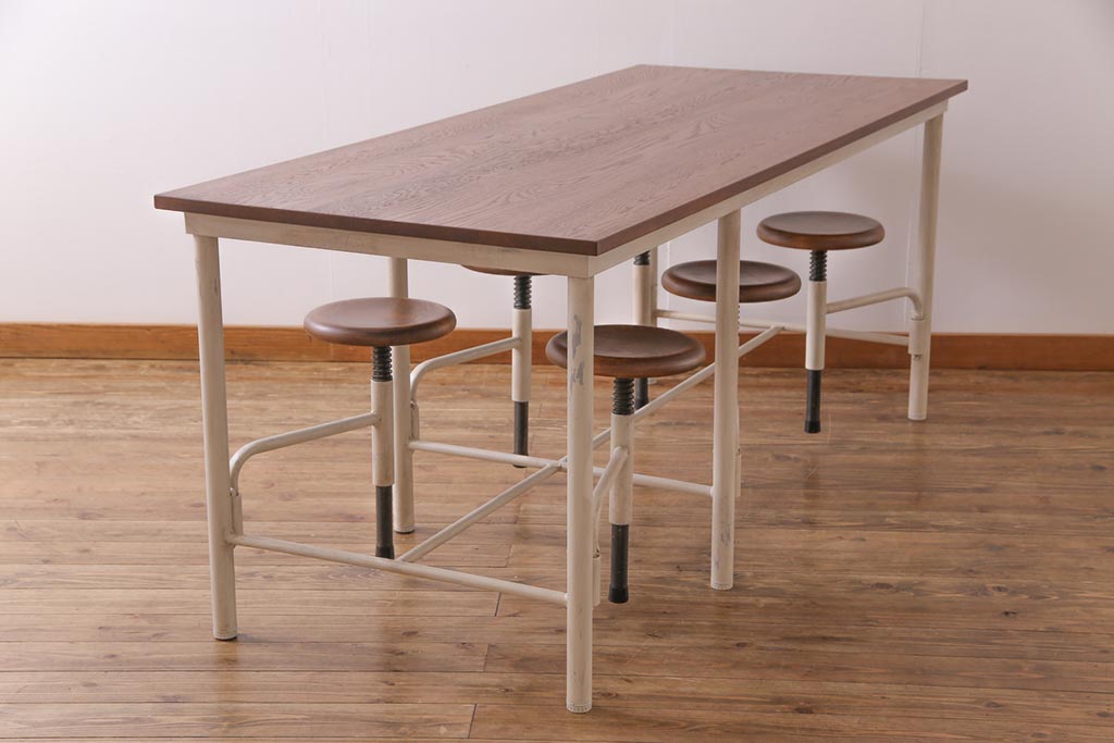 【オーダー注文・受注生産商品】格納スツール付きテーブル　6脚(6人掛け、ダイニングテーブル、作業台)