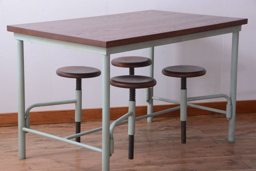 【オーダー注文・受注生産商品】格納スツール付きテーブル　4脚(4人掛け、ダイニングテーブル、作業台)
