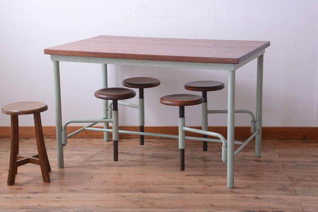 【オーダー注文・受注生産商品】格納スツール付きテーブル　4脚(4人掛け、ダイニングテーブル、作業台)