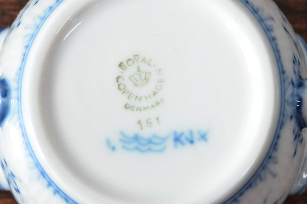 ROYAL COPENHAGEN　ロイヤルコペンハーゲン　ブルーフルーテッド　ハーフレース　シュガーボウル(シュガーポット、洋食器)(定価38,500円)(R-052465)