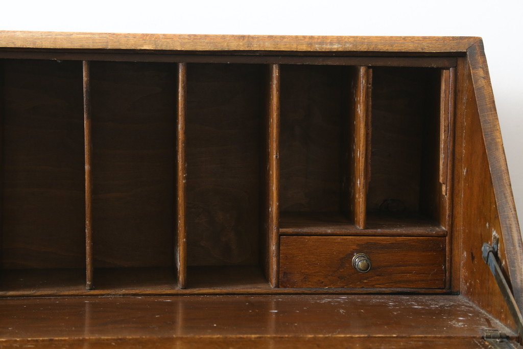 イギリスアンティーク　Harrop’s　Better Furniture　オーク材の質感を活かしたシンプルかつ直線的なフォルムが魅力のライティングビューロー(簿記机、ワークデスク、在宅用、在宅ワーク用、サイドチェスト、引き出し、英国)(R-083102)
