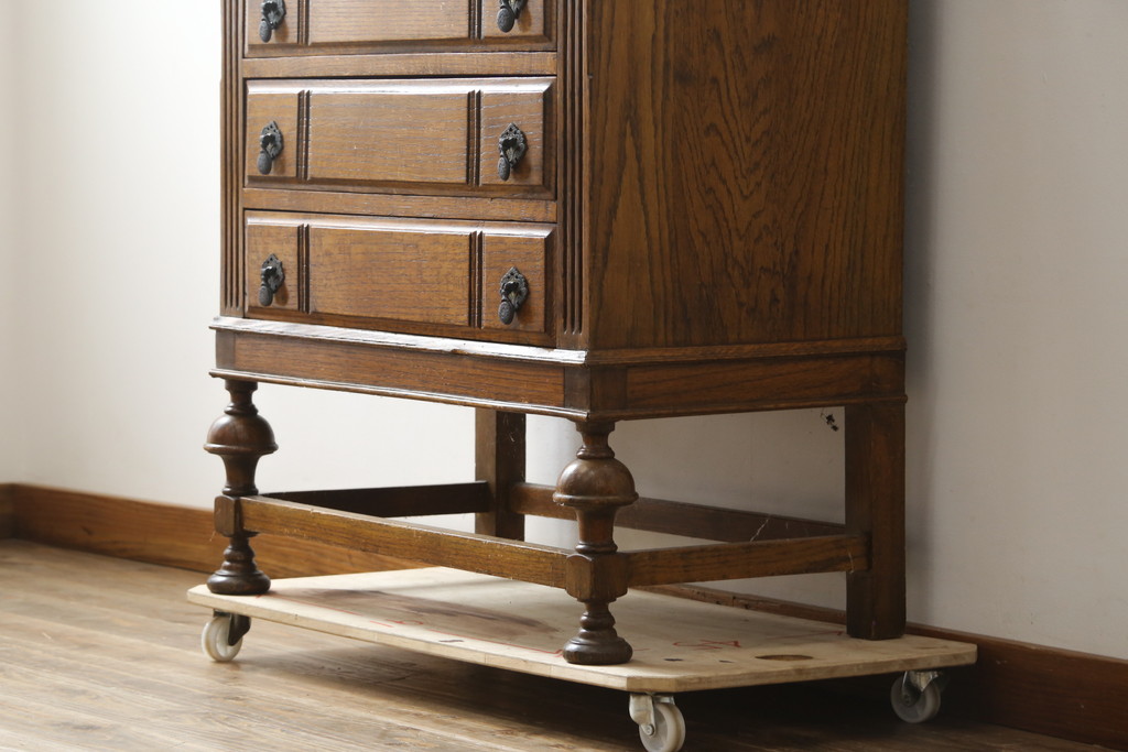 イギリスアンティーク　Harrop’s　Better Furniture　オーク材の質感を活かしたシンプルかつ直線的なフォルムが魅力のライティングビューロー(簿記机、ワークデスク、在宅用、在宅ワーク用、サイドチェスト、引き出し、英国)(R-083102)
