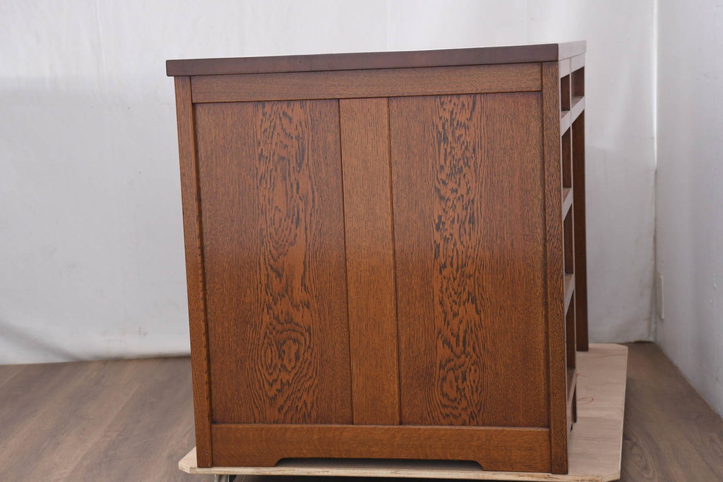 中古　超美品　Oak Village(オークヴィレッジ、オークビレッジ)　杢目の美しさが際立つ片袖机(片袖デスク、ワークデスク、在宅用、在宅ワーク用) (R-082648)