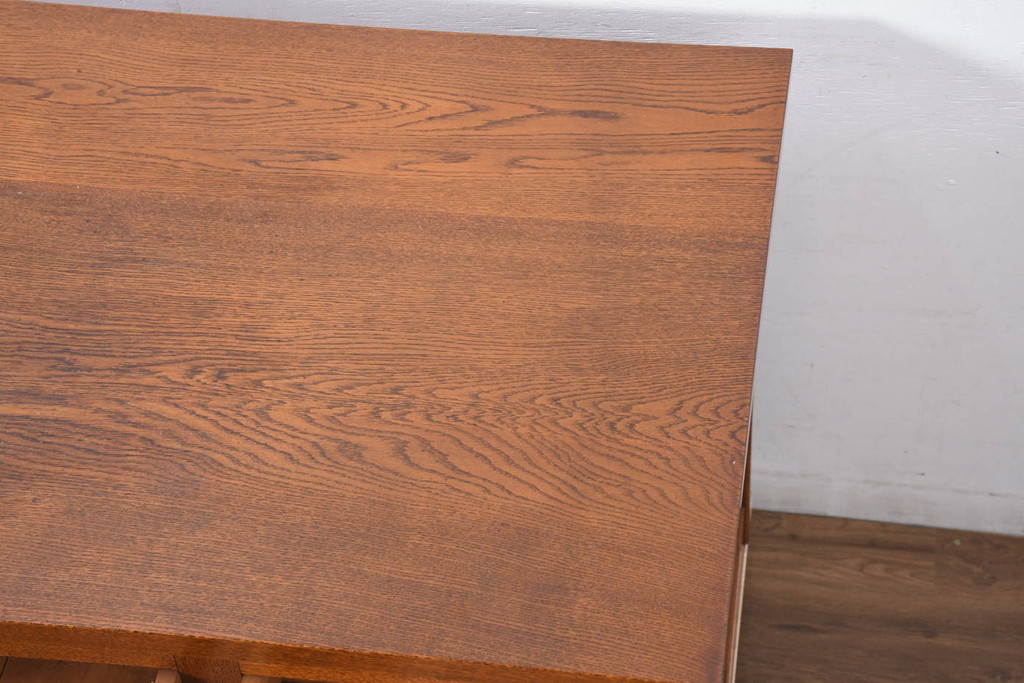 中古　超美品　Oak Village(オークヴィレッジ、オークビレッジ)　杢目の美しさが際立つ片袖机(片袖デスク、ワークデスク、在宅用、在宅ワーク用) (R-082648)