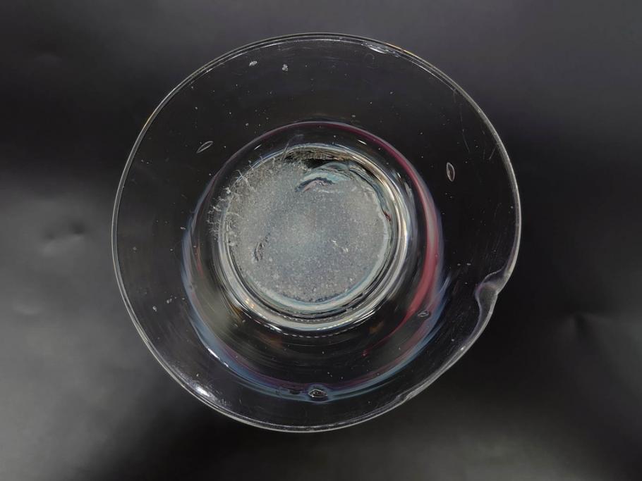当時物　大正～昭和初期　棗型(なつめ形)　赤縁　緑縁　乳白ぼかし　空間のアクセントになる氷コップ3点セット(ベル型?、吹きガラス、硝子、グラス、和ガラス)(R-083278)