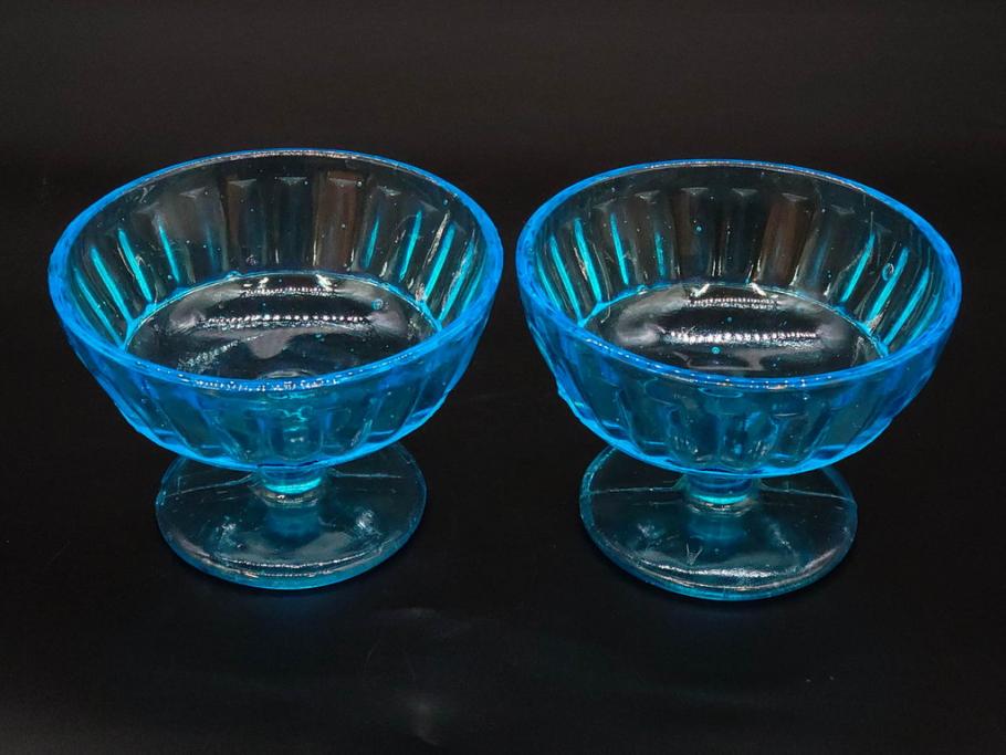当時物　大正～昭和初期　プレスガラス　ゴブレット　アイスクリームコップ　どこか懐かしい雰囲気の氷コップ2点&グラス6点セット(アイスクリームカップ、タンブラー、ショット、リキュール、硝子)(R-083280)