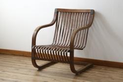 和製ビンテージ　激レア!　補強金具付き　竹興社　城所右文次　EMPRESS BAMBOO　PAT.NO.9520　サイン入り　滑らかな曲線のデザインが美しさと癒しを両立する博物館クラスのバンブーチェア(アームチェア、安楽椅子、イス、椅子、ヴィンテージ)(R-083152)