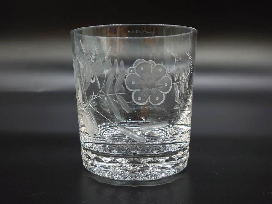 デンマーク　ROYAL COPENHAGEN(ロイヤルコペンハーゲン)　シャンパングラス/MEISSEN(マイセン)　マイセンクリスタル　ブルーオニオン　ロックグラス　繊細なデザインに気品を感じるグラス3点セット(タンブラー、オールドファッション、ワイン、コップ、北欧、共箱付き)(R-083281)
