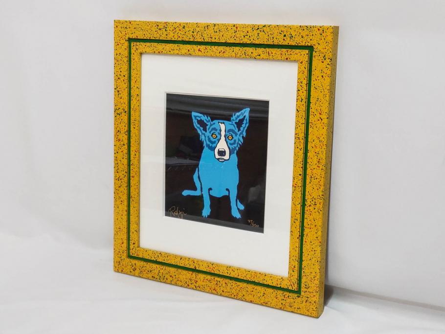 真作　ジョージ・ロドリーゲ　George Rodrigue　ブルードッグ　87/350　鮮やかな色彩と独特のタッチに惹きつけられるシルクスクリーン(絵画、版画、犬、サイン入り、額装)(R-083282)　