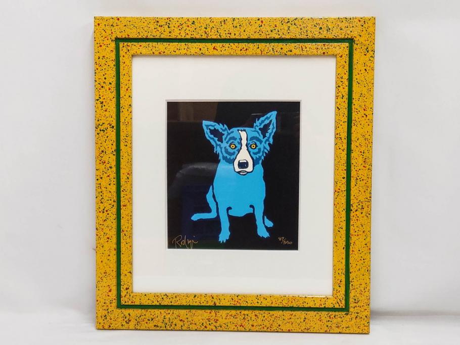 真作　ジョージ・ロドリーゲ　George Rodrigue　ブルードッグ　87/350　鮮やかな色彩と独特のタッチに惹きつけられるシルクスクリーン(絵画、版画、犬、サイン入り、額装)(R-083282)　