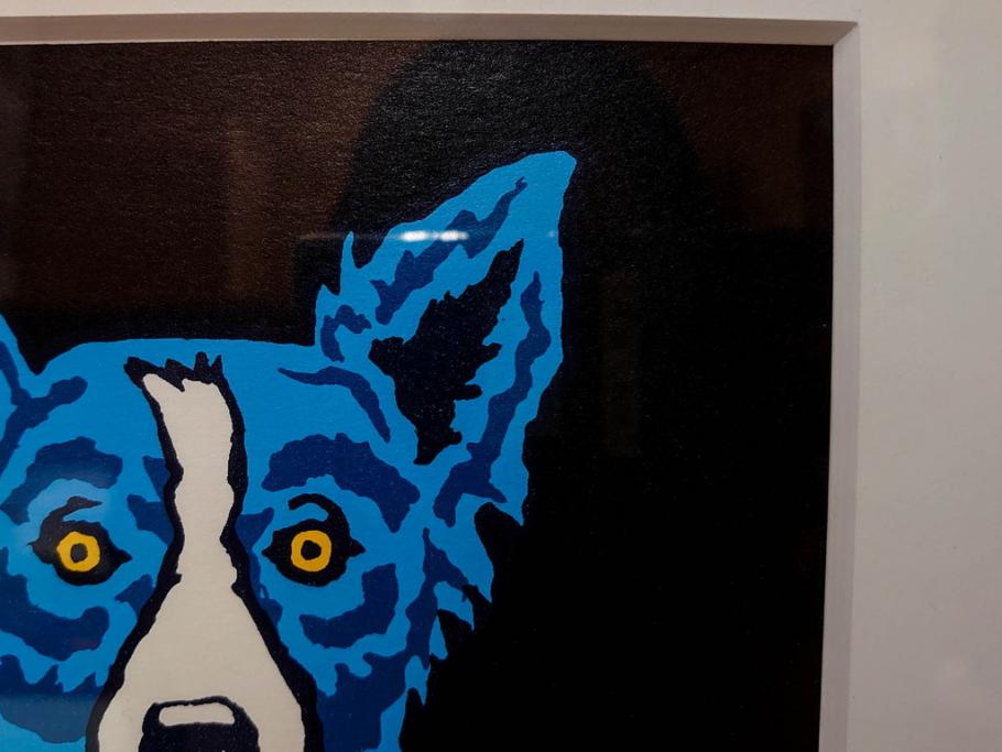 真作　ジョージ・ロドリーゲ　George Rodrigue　ブルードッグ　87/350　鮮やかな色彩と独特のタッチに惹きつけられるシルクスクリーン(絵画、版画、犬、サイン入り、額装)(R-083282)　