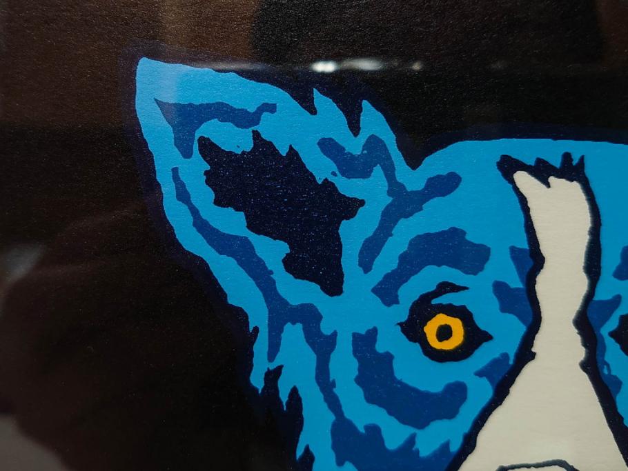 真作　ジョージ・ロドリーゲ　George Rodrigue　ブルードッグ　87/350　鮮やかな色彩と独特のタッチに惹きつけられるシルクスクリーン(絵画、版画、犬、サイン入り、額装)(R-083282)　