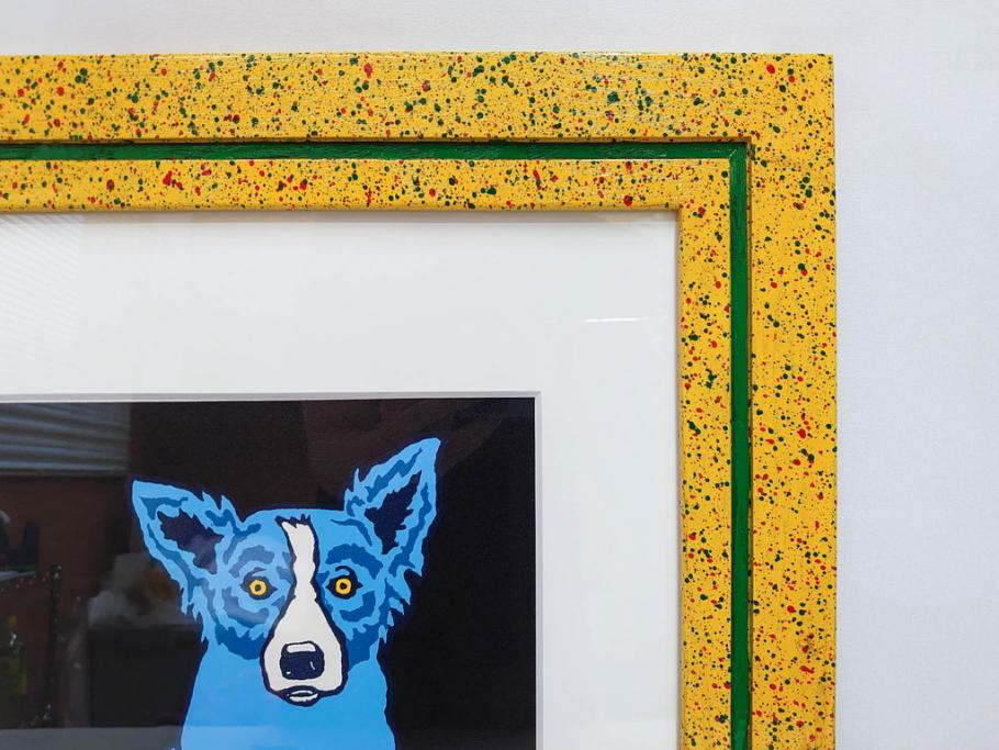 真作　ジョージ・ロドリーゲ　George Rodrigue　ブルードッグ　87/350　鮮やかな色彩と独特のタッチに惹きつけられるシルクスクリーン(絵画、版画、犬、サイン入り、額装)(R-083282)　
