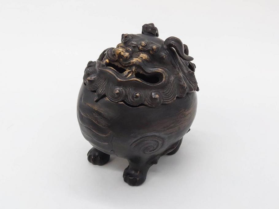 時代物　中国古玩　古銅　獅子　香炉(香爐、仏具、茶道具)(R-083078)