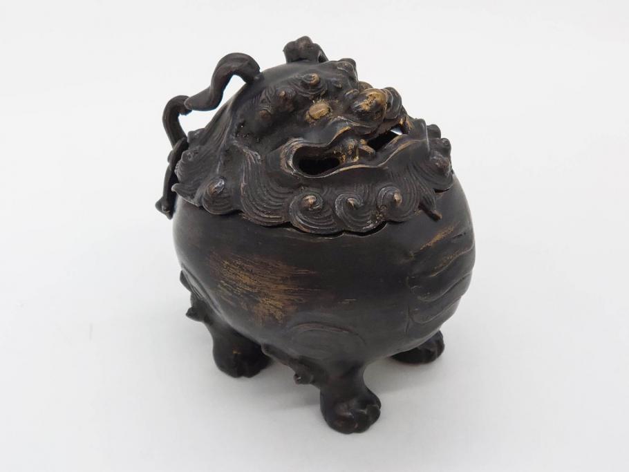 時代物　中国古玩　古銅　獅子　香炉(香爐、仏具、茶道具)(R-083078)