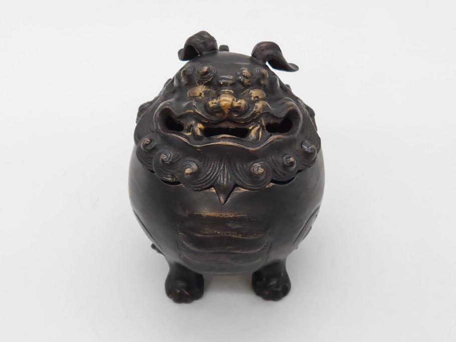 時代物　中国古玩　古銅　獅子　香炉(香爐、仏具、茶道具)(R-083078)