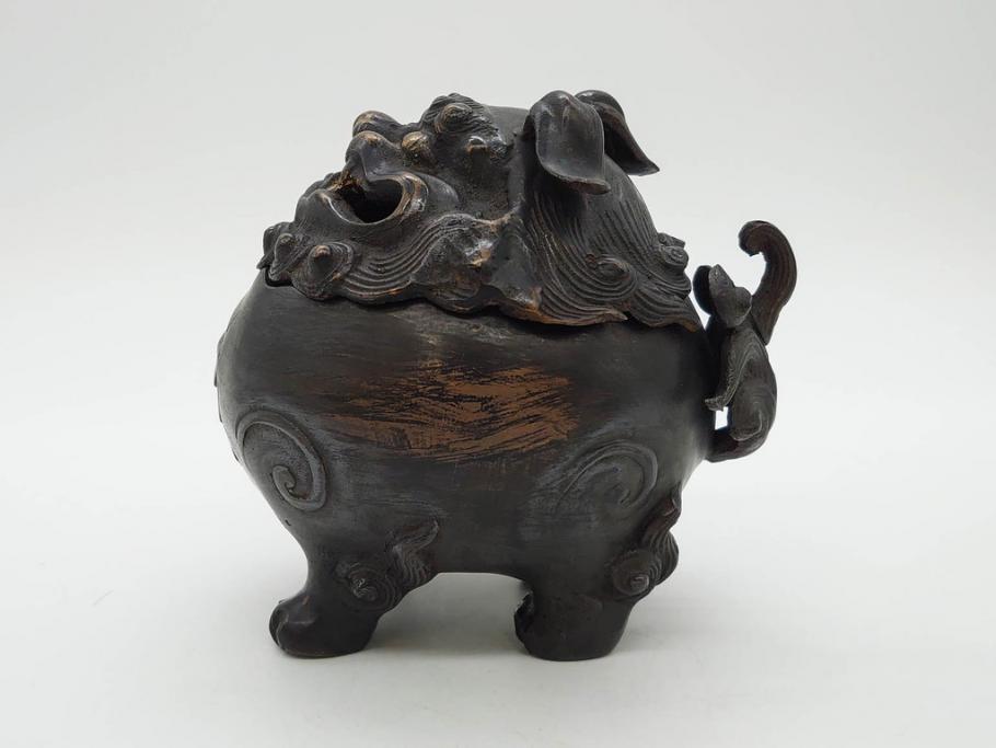 時代物　中国古玩　古銅　獅子　香炉(香爐、仏具、茶道具)(R-083078)