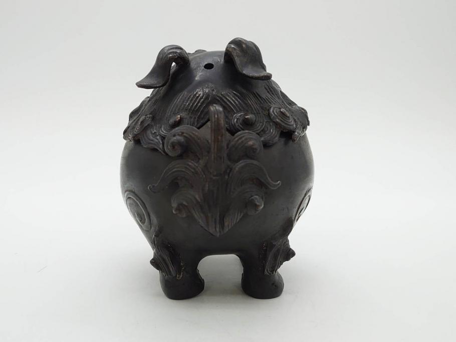 時代物　中国古玩　古銅　獅子　香炉(香爐、仏具、茶道具)(R-083078)