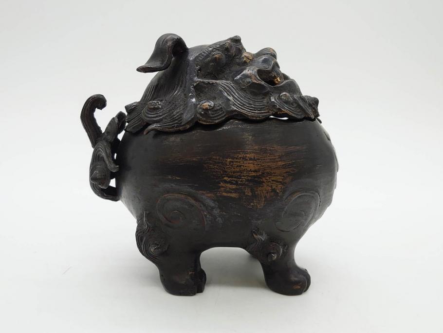 時代物　中国古玩　古銅　獅子　香炉(香爐、仏具、茶道具)(R-083078)