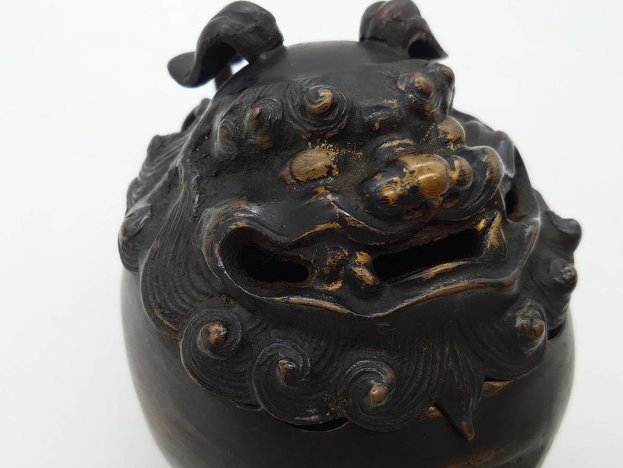 時代物　中国古玩　古銅　獅子　香炉(香爐、仏具、茶道具)(R-083078)