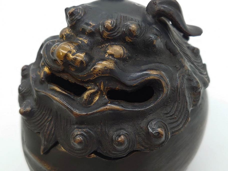 時代物　中国古玩　古銅　獅子　香炉(香爐、仏具、茶道具)(R-083078)